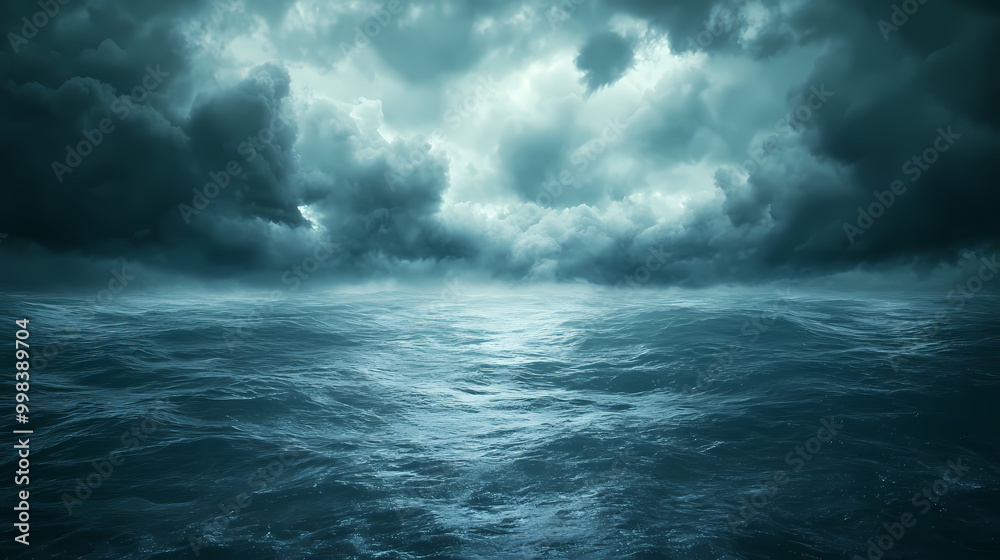 Obraz premium Cloudy storm in the sea before rain. Tornadoes above the sea. Monsoon season. Storm in the sea.Wonder of natural disaster.