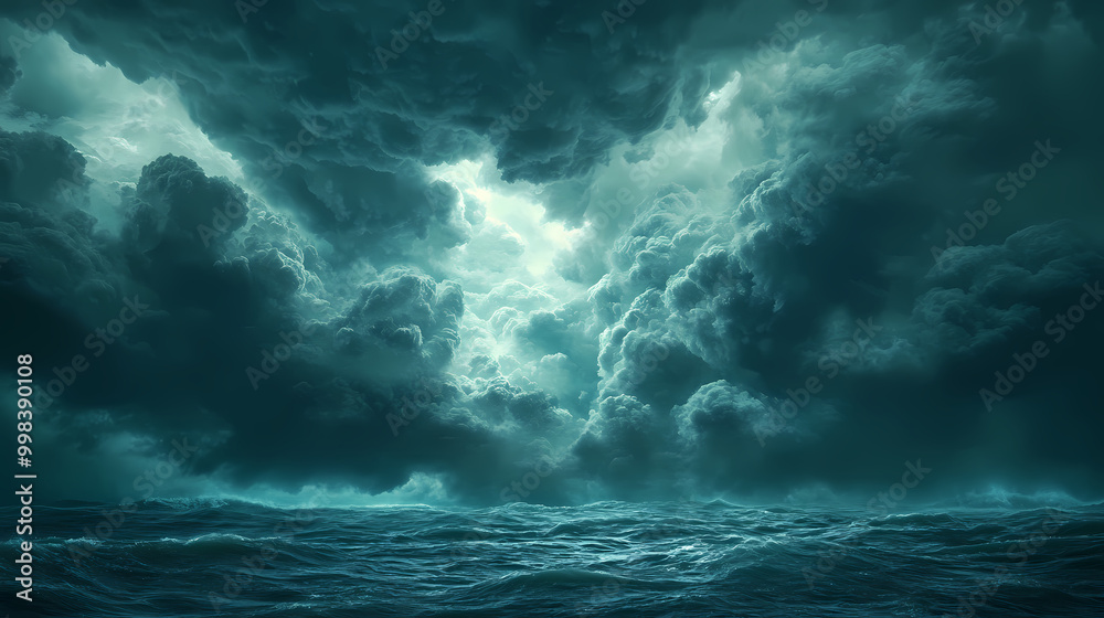Obraz premium Cloudy storm in the sea before rain. Tornadoes above the sea. Monsoon season. Storm in the sea.Wonder of natural disaster.