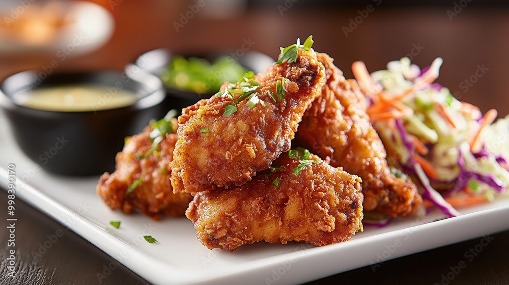 Picture a fried chicken platter with pieces coated in a crunchy panko breadcrumb mixture. Picture a fried chicken platter with pieces coated in a crunchy panko breadcrumb mixture.