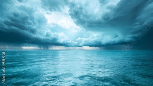 Cloudy storm in the sea before rain. Tornadoes above the sea. Monsoon season. Storm in the sea.Wonder of natural disaster.