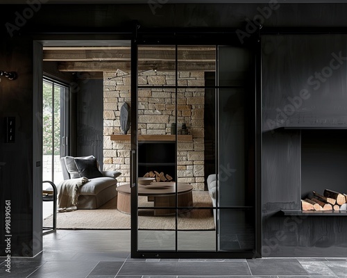 wooden sliding doors really save space. living room, kitchen, access to the street, , bedroom