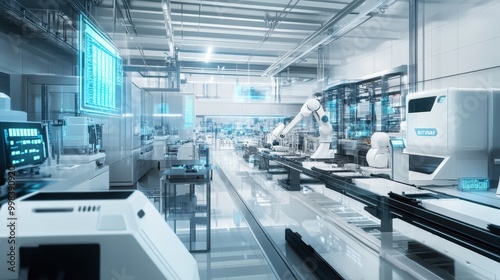 Picture a high-tech manufacturing plant with automated machinery and robotics.