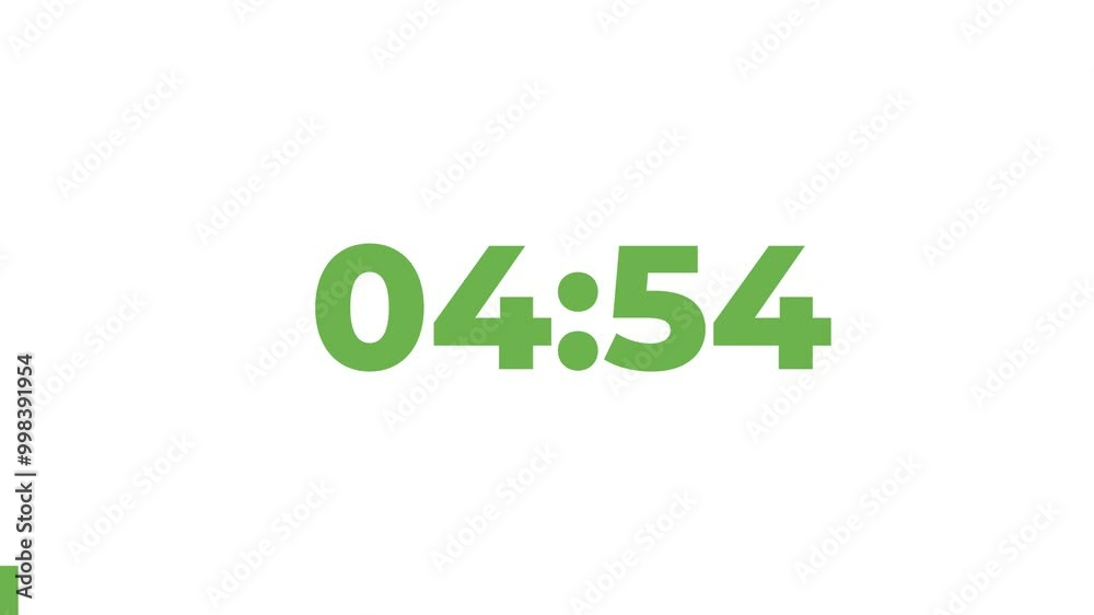 5 Minutes Countdown Timer, green numbers on white background 5 Minutes Countdown Timer, green numbers on white background