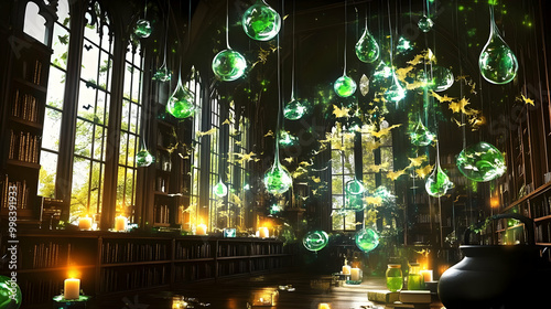 Enchanted Library with Magical Potion Bubbles photo