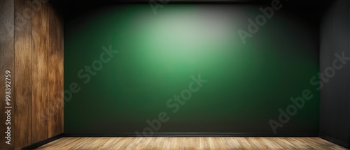 Empty Room with Green Wall and Wooden Floor