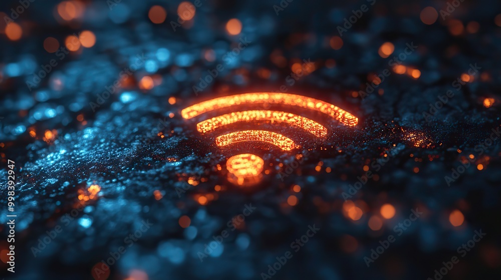 A 2D rendering illustrates a WiFi symbol on a technology background, representing internet communication and cyber tech advancements. A 2D rendering illustrates a WiFi symbol on a technology background, representing internet communication and cyber tech advancements.