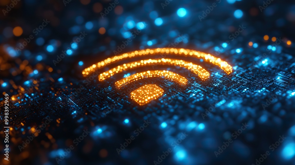 A 2D rendering illustrates a WiFi symbol on a technology background, representing internet communication and cyber tech advancements. A 2D rendering illustrates a WiFi symbol on a technology background, representing internet communication and cyber tech advancements.