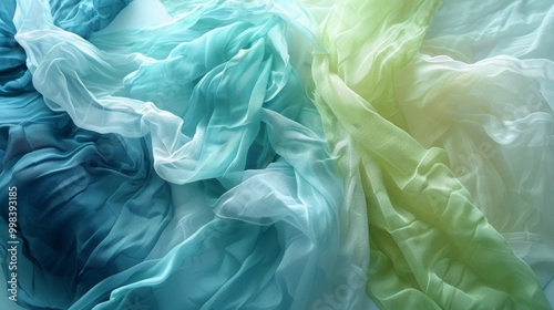 Ethereal Floral Fabric Folds in Soft Shades of Blue and Green