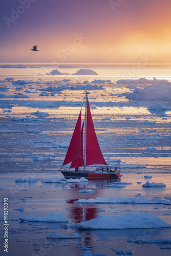 Disko Bay is a large bay on the western coast of Greenland. 
