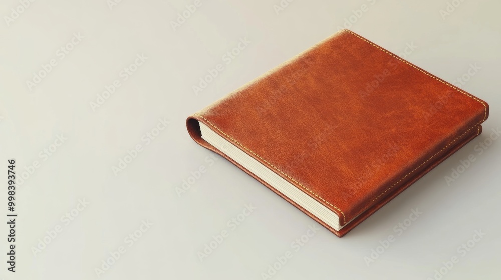 Fototapeta premium Elegant brown leather notebook on white background