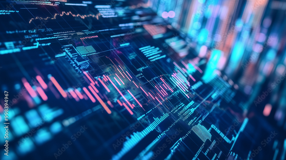 Fototapeta premium AI-driven analytics platform predicting commodity prices in the futures market, showcasing advanced technology and data-driven insights for traders and investors. This scene highlights the interface o