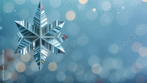 Cristal snowflakes on snow - Christmas and Winter background - Natural snowdrift close up with abstract blue lighting blurred background