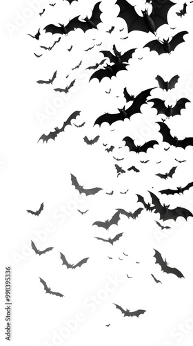 Creepy Bats Soaring in Spooky Halloween Night Sky on Minimalist White Background