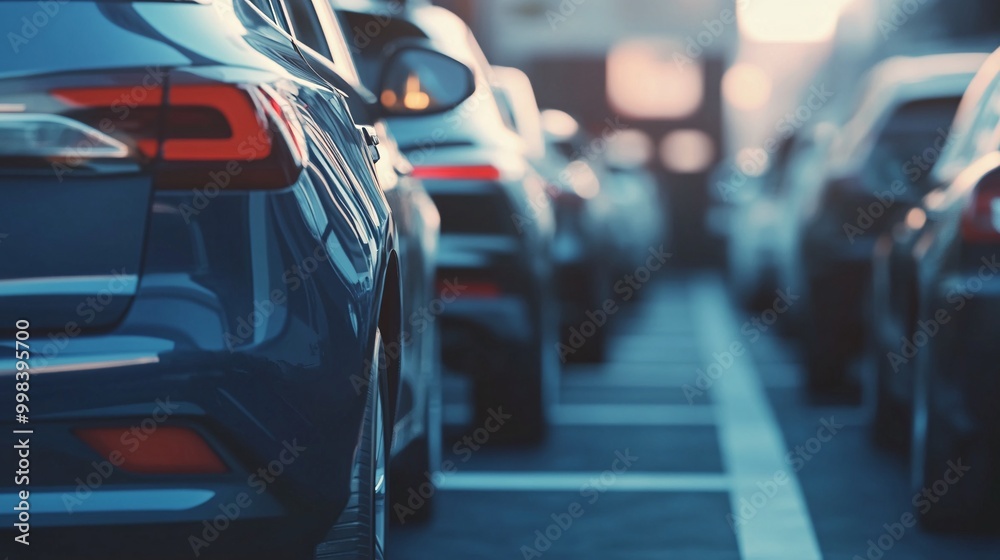 Car parked at outdoor parking lot. Used car for sale and rental service. Car insurance background. Automobile parking area Car parked at outdoor parking lot. Used car for sale and rental service. Car insurance background. Automobile parking area
