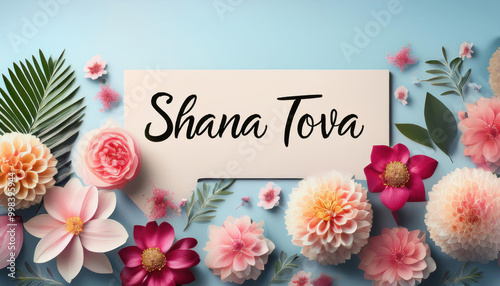 Shana Tova Greeting with Colorful Floral Border

