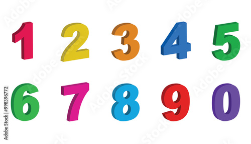Colorful 1 to 10 3d numbers vector set isolated on white background, 3d mathematical number and symbols. 1 to 10 vector alphabets