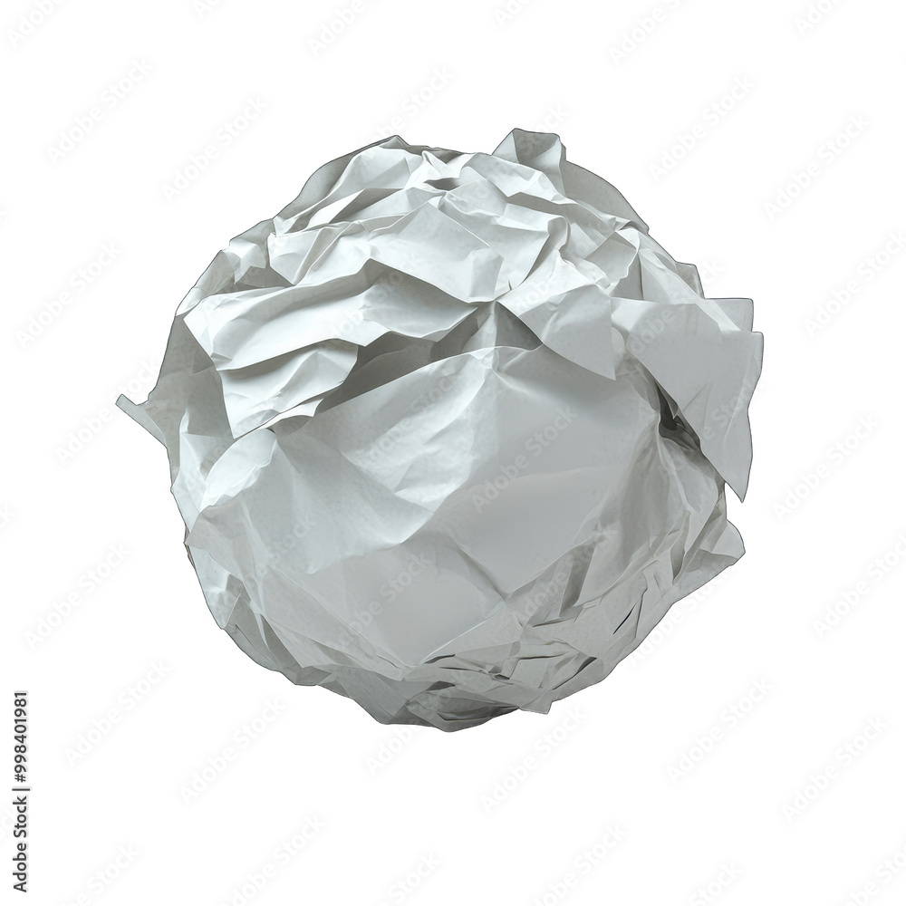 Crumpled Paper Ball Symbolizing Mistakes and Revisions on Clean White Background Crumpled Paper Ball Symbolizing Mistakes and Revisions on Clean White Background