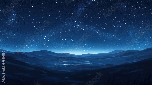 Fototapeta Naklejka Na Ścianę i Meble -  Star-Covered Horizon: Illustrate a horizon covered in stars, with the night sky blending seamlessly into the land below.