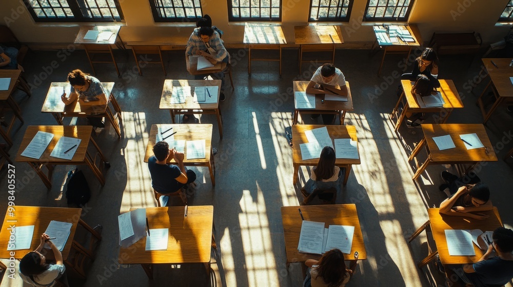 Obraz premium Students Taking Exam in Classroom