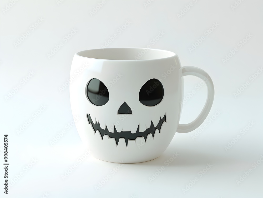 Haunting Ceramic Mug with Ghoulish Design on Isolated White Background Haunting Ceramic Mug with Ghoulish Design on Isolated White Background