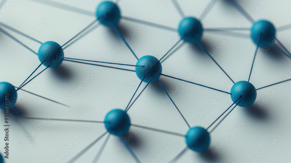Abstract molecular structure with blue spheres and connecting lines on a light background. Abstract molecular structure with blue spheres and connecting lines on a light background.