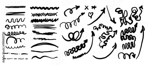 A collection of squiggly lines and arrows, some of which are curved and others are straight