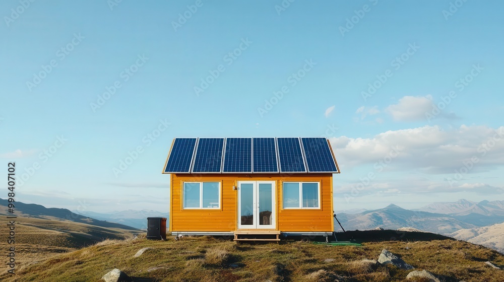 Off-grid tiny house with solar panels and energy storage batteries ... - Small Off Grid Apartment Design With Solar Oven