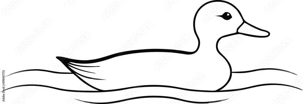 Naklejka premium Duck in Calm Shallow Waters Reflections Vector Drawing for Kids to Color 