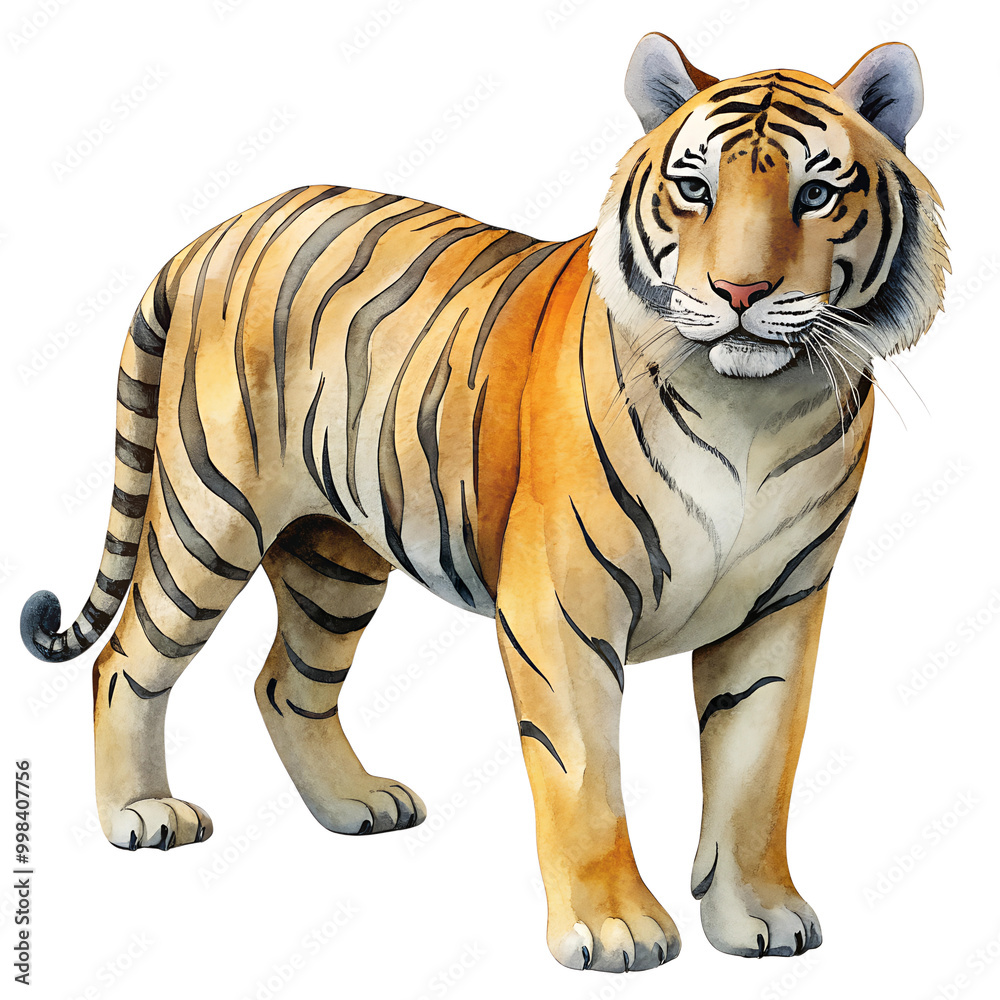 Obraz premium Watercolor hand drawn tiger isolate on transparency background
