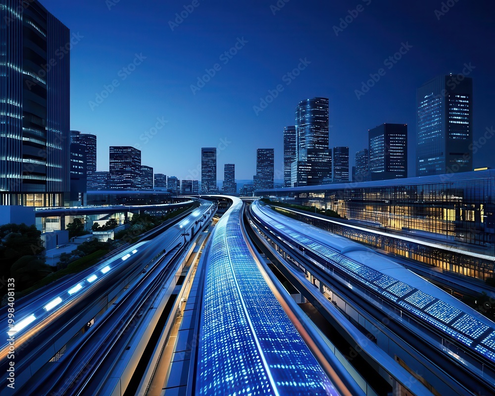 Fototapeta premium Modern city powered by interconnected renewable energy sources and underground energy storage, futuristic technology