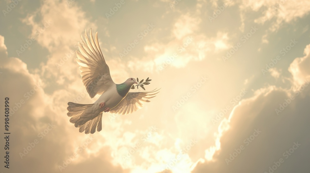 Obraz premium A_dove_with_an_olive_branch, soaring through the sky, peacefull