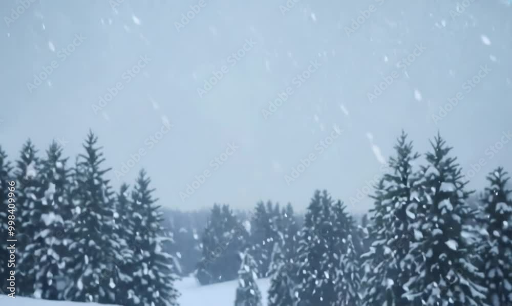 Falling Snow Animation in Winter Landscape