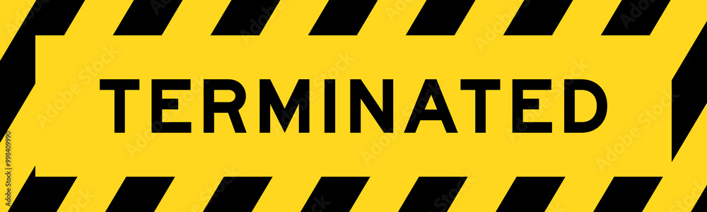Obraz premium Yellow and black color with line striped label banner with word terminated