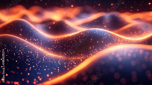 A high-tech abstract background represents big data and AI through futuristic flow line waves.