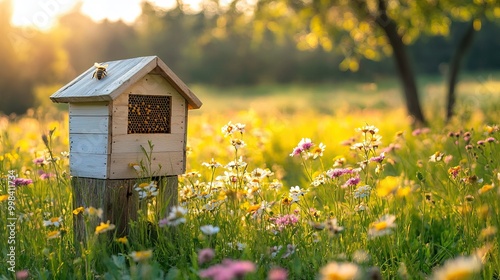 Bee Hotel in a Field of Summer Wildflowers