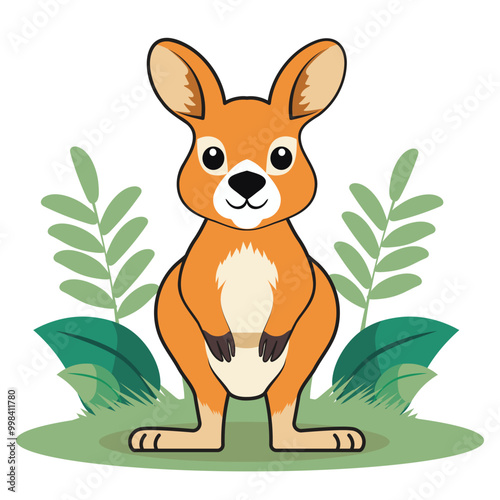 Cute Cartoon Kangaroo Character on Nature Background.