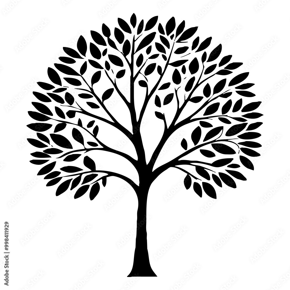 Obraz premium Tree . Black and white botanical pattern. For use in graphics, materials. Abstract plant shapes. Minimalist illustration for printing on wall decorations.