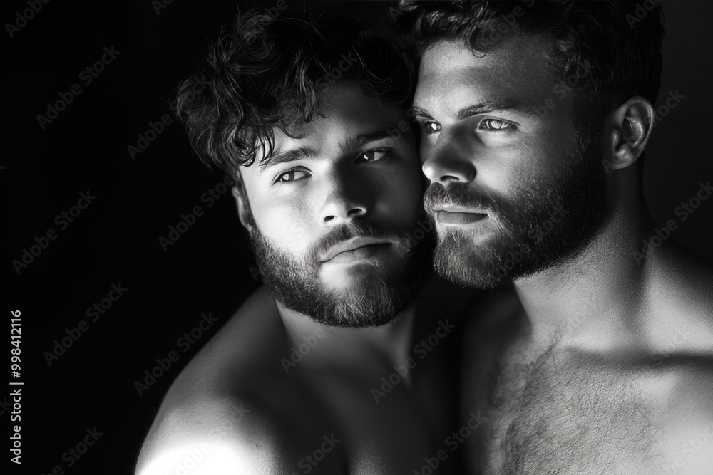 Tender Embrace of Gay Couple: LGBTQ Black and White Portrait Tender Embrace of Gay Couple: LGBTQ Black and White Portrait