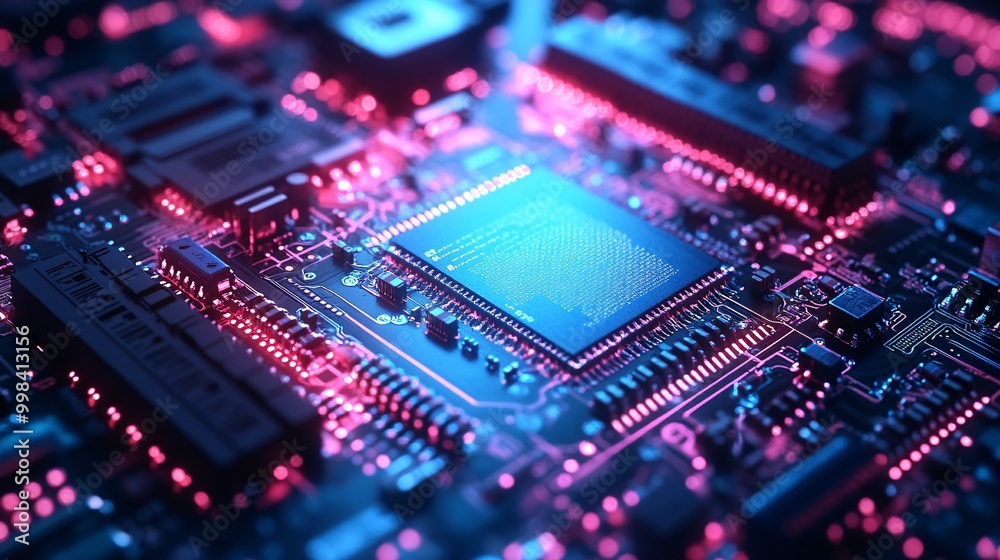 A close-up of a futuristic microchip embedded on a circuit board, with illuminated blue and orange pathways, symbolizing advanced technology and innovation.
A close-up of a futuristic microchip embedded on a circuit board, with illuminated blue and orange pathways, symbolizing advanced technology and innovation.