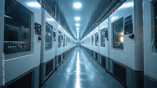 A modern cow farm utilizes automated milking machines, showcasing the application of advanced milk production technology.