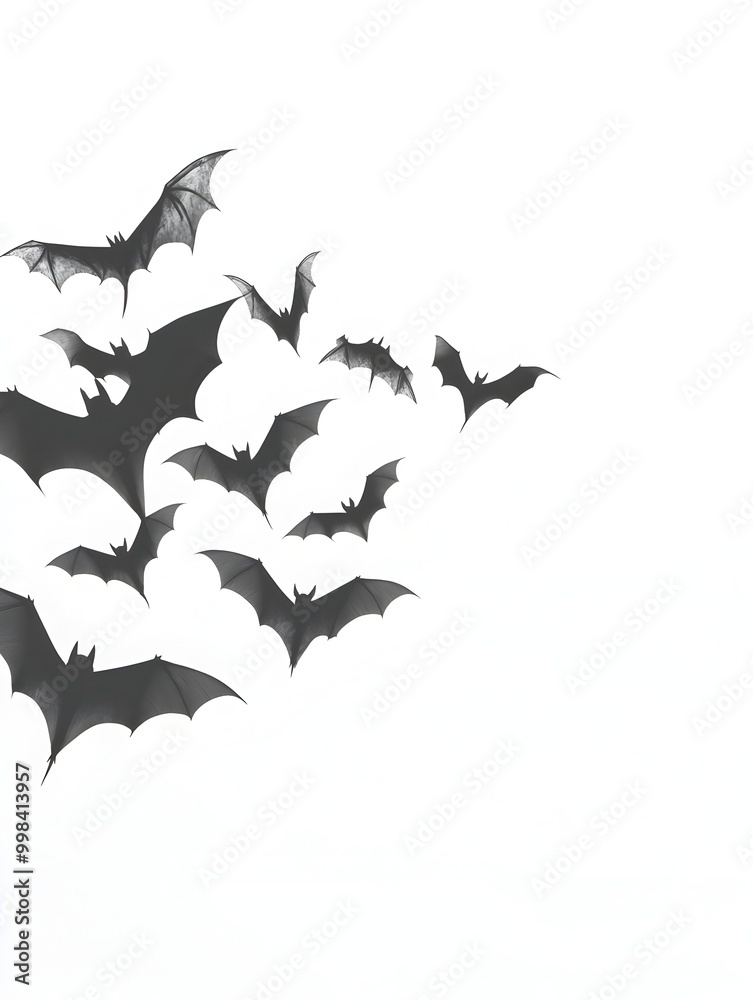Silhouetted Bats Against Dark Night Sky for Spooky Halloween Graphic Design
