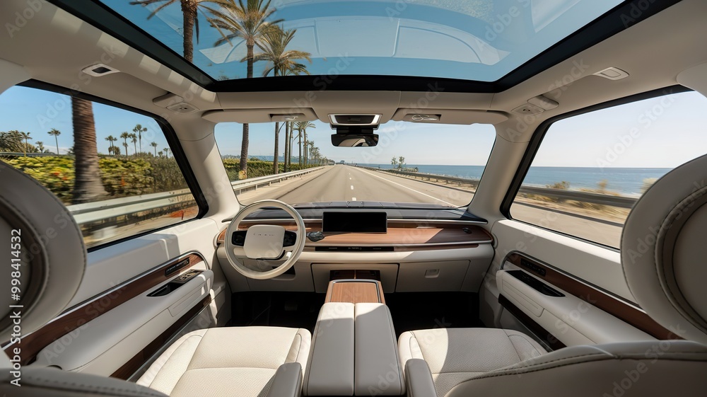 Car interior showing road and nature view Car interior showing road and nature view