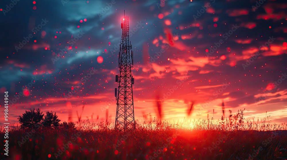Fototapeta premium A realistic image of a communication tower, representing the technology behind high-speed wireless internet and future-proof connectivity solutions.