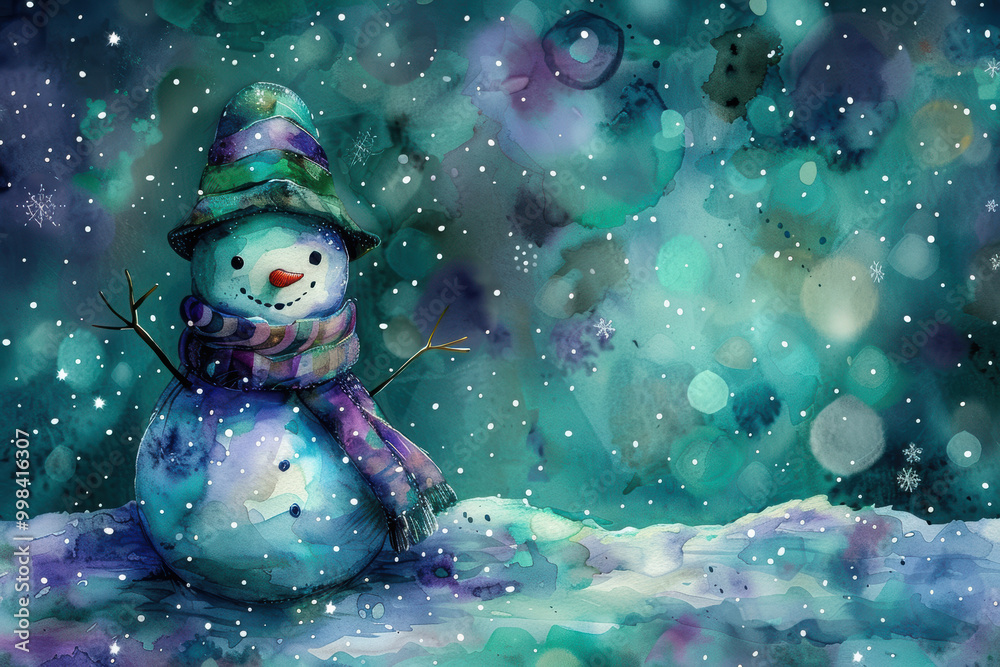 Obraz premium Adorable Snowman in Bokeh Lights