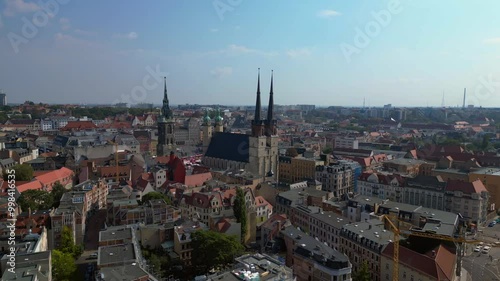 Wallpaper Mural Halle saale city, market church and tower. Great aerial view flight drone Torontodigital.ca