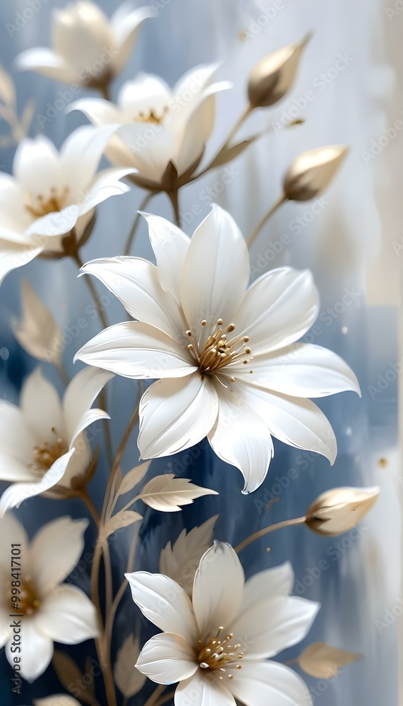 Obraz premium White and gold flowers on a gray background