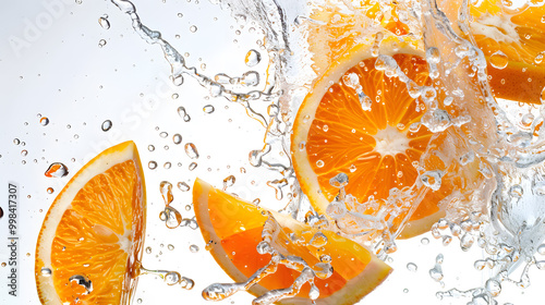 fruits and vegetables splashing in a graphic advertising background.