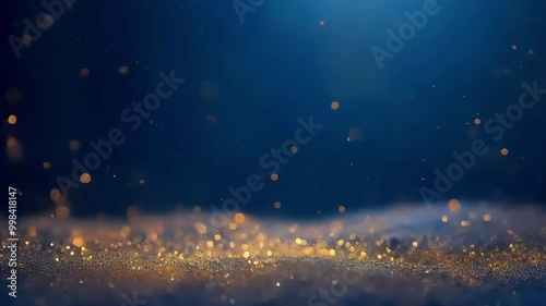 Luxurious blue background with golden shimmering particles cascading across the scene, creating a dazzling and elegant visual display