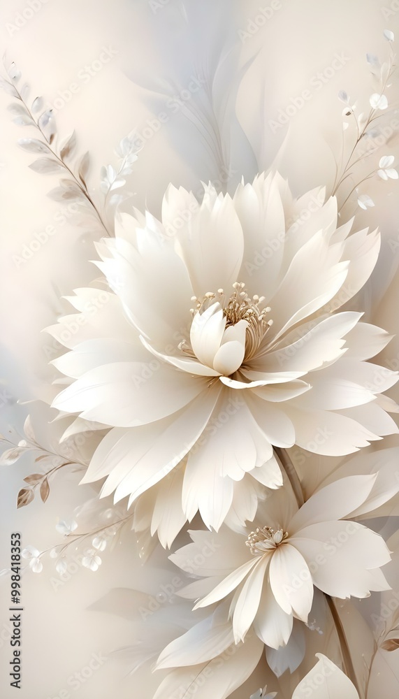 Obraz premium White and gold flowers on a gray background