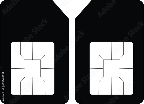 Dual Mobile SIM Card.Silhouette,Vector,Art & Illustration.